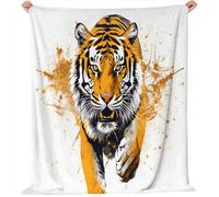 127 x 152 cm Printed Flannel Blanket - Off White Orange Printed Pattern Throw Blankets Soft Plush Nap Blanket for Sofa Bed Kids Adults, Animation Simple Tiger Drawing Design