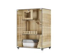 127cm indoor cat bed;3-layer large indoor cat cabinet cat bed with wooden bed,glass door, 2 ladders,indoor cat fence can accommodate 1-3 cats;provides plenty of space to play A,60*90*126.5cm