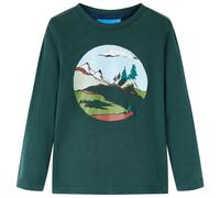 (128) Kids' T-shirt with Long Sleeves T Shirt Tee Mountain and Tree Print Dark Green