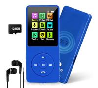 128GB MP3 Player with Bluetooth 5.0, COVVY Portable Digital Music Player with Built-in HD Speaker, FM Radio, E-Book Function, Earphones Included (Dark Blue)