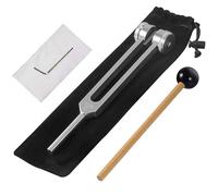 128Hz Aluminum Therapeutic Tuning Fork with Silicone Hammer, Repair Kit and Cleaning Cloth, all packed in a soft velvet bag for convenient carrying and use