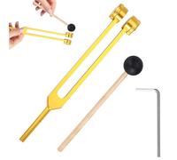 128hz Tuning Fork Hammer Aluminum Alloy Medical Non-Magnetic Body Weighted Tuning Fork + Wood Hammer for DNA Repair Healing Sound Therapy Balancing Healers Vibration Accurate Frequency (Gold)