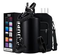 128OZ Insulated Water-Bottles with Strap - 1 Gallon Large Water Jug with Straw & Spout Lid, Stainless Steel Water Bottle Leak Proof, Cold-48h Hot-24h Metal Water Flask w/Paracord Handle, Carrier Bag