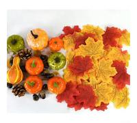 128PCS Artificial Foam Pumpkin Set with Autumn Leaves for Fall and Halloween For DIY Decorations, Lightweight Mini Pumpkins for Home, Porch, and Table Use
