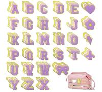 128PCS Chenille Embroidered Patches, Self Adhesive Chenille Letters Patches Glitter Shapes Iron-On Fabric Stickers for DIY Clothing Repair, Hats, Backpacks, Jackets, Makeup Bags