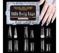 128PCS Clear Dual Forms Acrylic Nail Tips Stiletto Coffin Nails Polygel Kit Essentials; 12 Styles, for Long & Short Nails; Nail Molds for Nail Art