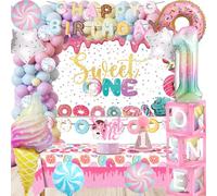 128Pcs Donut Sweet One Birthday Party Decorations Girls, Donut Sweet 1st Birthday Decorations, One Balloon Boxes, Party Backdrop, Donut Photo Banner, Donuts Ice Cream Confetti Balloons