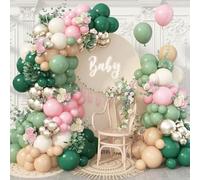128Pcs Sage Green and Pink Balloon Arch Kit, Dusty Olive Green Blush Peach Beige Cream White Gold Latex Balloon Garland Kit for Girl Jungle Safari Baby Shower Woodland Birthday Party Decorations