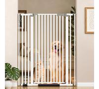 129.5cm Extra Tall Cat Fence for Doorway, 76-104cm Wide Automatic Lock Gate with Extension Sets, No Drilling, Pressure Mounted Dog Fence for Stairs, Doorways, Kitchen, Hallway