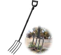 129 cm Manure Fork, Spade Fork for Hard 4-Prong Spade Fork with D-Handle, Metal Digging Fork for Digging and Loosening, Matte Black