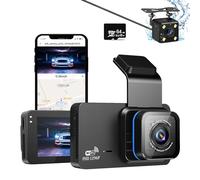 1296P Dash Cam Front and Rear Dual Lens Dashcam WiFi GPS In Car Camera Dashboard Camera with 64GB SD Card, Night Vision, Full HD, Loop Recording, 140 Wide Angle, APP Control, 3" IPS Screen, Max 128GB