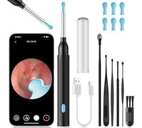 1296P HD Wireless Ear Wax Removal Kit - 8-in-1 Otoscope with 6 LED Lights & 5 Ear Scoops, iOS/Android Compatible Ear Cleaner Camera, Waterproof BPA-Free Design for Home Use (Black)