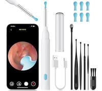 1296P HD Wireless Ear Wax Removal Kit - 8-in-1 Otoscope with 6 LED Lights & 5 Ear Scoops, iOS/Android Compatible Ear Cleaner Camera, Waterproof BPA-Free Design for Home Use (White)