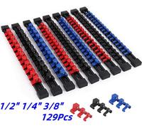 129Pcs 1/2" 3/8" 1/4" Socket Rail Storage Holder Organizer Tray Set Wall Mount