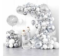 129Pcs Disco Ball Balloon Arch, 22 Inch Disco Ball, Disco Balloon Party Decorations Arch Kit, for Adult Birthday Disco Dance Party Supplies
