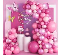 129Pcs Pink Balloons Arch Kit Rose Pink Balloon Garland Arch Kit with Rose Red Metallic Pink Balloons for Birthday Shower Princess Theme Party Wedding Baby Shower Christmas Decoration