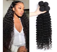 12A 18" 20" 22.4" 24" 100% Unprocessed Brazilian Virgin Human Hair Bundles 4 Bundles Deep Wave Double Strength Natural Color Soft