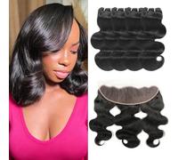 12A Body Wave Human Hair Bundles with Closure (10, 10, 12, 12+10 Frontal) 4 Bundles Human Hair with Closure 13x4 HD Lace Frontal 100% Unprocessed Brazilian Virgin Human Hair