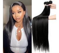 12A Brazilian Straight Human Hair Bundles 100% Unprocessed Virgin Human Hair Extensions 3 Bundles Double Wefts Natural Black Color for Women 16 18 20 Inch