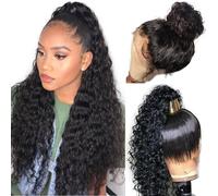 12A Grade 18 Inch Hidden Strap 360 Drawstring HD Full Lace Front Wigs Human Hair,Invisible Strap Pre Plucked Pre Cut,Deep Wave 360 Frontal Glueless Wig Human Hair Can Make Pontail&Bun True To Length
