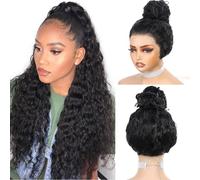 12A Grade Hidden Strap Curly 360 Drawstring HD Full Lace Front Wigs Human Hair,Invisible Strap Pre Plucked Pre Cut,200% Deep Wave 360 Frontal Glueless Wig Human Hair Can Make Pontail&Bun 16 Inch