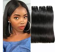 12A Human Hair Bundles 12 14 16 Inch Straight Human Hair 100% Unprocessed Brazilian Hair 3 Bundles Quick Weave Natural Black