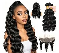 12A Loose Wave Human Hair Bundles with Frontal HD Lace 13x4, 16 18 20+14″