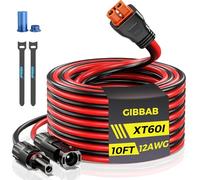 12AWG 10FT Solar to XT60i Cable, Gibbab 3 10 25FT Solar Panel Connector to XT60i-F Adapter Extension Charging Cable Caps for Portable EcoFlow River Delta Anker SOLIX Power Station Generator Battery RV