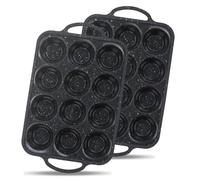 12Cup Mini Silicone Muffin Pan with Reinforced Steel Frame,Black-Whitedot