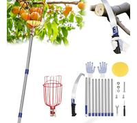 12FT 2-in-1 Adjustable Pole Saw for Tree Trimming, Fruit Picker Basket, Lightweight Stainless Steel Extension for High Branches Pruning