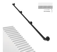 12FT/3.6M Pipe Stair Handrail Metal Railing Staircase Handrails Wall Mount Non-Slip Safety Stair Rail Outdoor Indoor Industrial Pipe Handrail Black Step Baluster Handrail