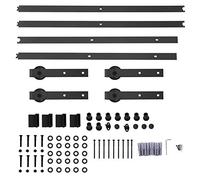 12FT 366cm Double Door Splicing Carbon Steel Barn Door Hanging Rail Heavy Duty Sliding Door Track Kit for Closet Cabinet Barns Interior Exterior Black Matte Finish