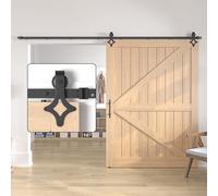 12FT/366CM Sliding Door Kit Black Without Door - Single Wood Barn Sliding Kit - Heavy Duty Steel Track - Rhombic Barn Hardware Track