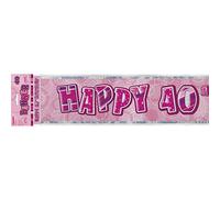 12ft 40th Pink Glitz Birthday Banner Decorations Unisex Party Supply