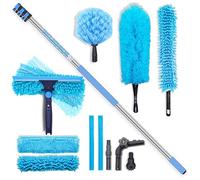 12ft All-in-One Window Washing & Dusting Kit by IGAD - Pivot Squeegee with 2 Washable Cloths, Cobweb Duster, Microfiber Feather Duster & Ceiling Fan Duster