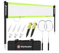 12ft Badminton Net Set for Backyard Beach with Durable Anti-Sagging Net, Heavy Duty Poles, 2 Aluminum Badminton Rackets, 3 Shuttlecocks, Carry Bag - Easy Setup & High Stable (Red, 12ft)