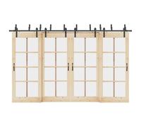 12ft Black Powder Coated Steel Sliding Door Hardware Kit for Double Barn Doors Includes Door Stops, Castors and Bypass Brackets