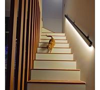 12ft Handrails for Indoor Stairs, Wall-Mounted Motion Sensor Lighting, Safety Stair Handrail with LED Lights for Enhanced Staircase Security (Left, 13ft/396cm)