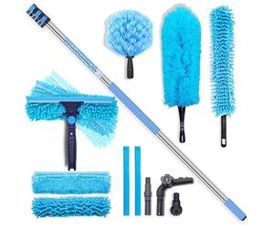 12ft IGADPole All-in-One Window Washing & Dusting Kit - Pivot Squeegee with 2 Washable Cloths, Cobweb Duster, Microfiber Feather Duster & Ceiling Fan Duster
