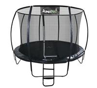 12ft Jump PRO Xcel Round Trampoline. Black Powder Coated Steel for Added Rust Protection. Strong Sturdy Frame Black Padding. High Specification with Safety Ladder for Additional Safety.
