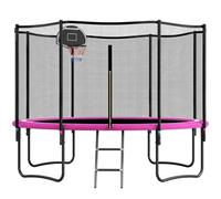 12FT Recreational Bouncer with Enclosure Net, Steel Frame, Basketball Hoop and Ladder, Weather-resistant Polypropylene M