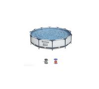 12ft x 30in Grey Round Steel Pro Max Above Ground Pool Set