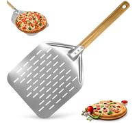 12in Aluminum Perforated Pizza Peel with Long Wood Handle, Practical Metal Pizza Paddle, Pizzas Turning Spatula, Bread Baking Shovel, Oven Tools Accessories Set for Homemade Cookies, Cake, Pastry, BBQ