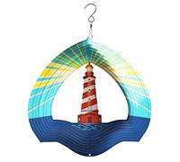 12in Metal Wind Spinner, Prefdo 3D Unique Laser Cut Hanging Wind Catcher Kinetic Sculpture Craft Gift for Outdoor Yard Patio Garden Decorations(Lighthouse)