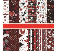 12in Valentine Decorative Scrapbook Paper Pad - 24 Sheets Black Hearts Patterns Designed Collage Supplies for Journaling Folded Card Making DIY Crafts Gift Wrapping Material