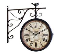 12inch Double Sided Wall Clock Wrought Iron, Metal, Quiet, Easy Read Two Faces Station for Garden Home Indoor Outdoor Living Room Study Decoration