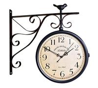 12inch Double Sided Wall Clock Wrought Iron, Metal, Quiet, Easy Read Two Faces Station for Garden Home Indoor Outdoor Living Room Study Decoration