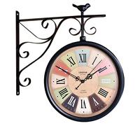 12inch Double Sided Wall Clock Wrought Iron, Metal, Quiet, Easy Read Two Faces Station for Garden Home Indoor Outdoor Living Room Study Decoration