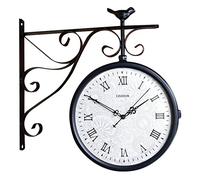 12inch Double Sided Wall Clock Wrought Iron, Metal, Quiet, Easy Read Two Faces Station for Garden Home Indoor Outdoor Living Room Study Decoration