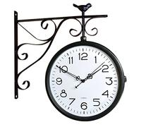 12inch Double Sided Wall Clock Wrought Iron, Metal, Quiet, Easy Read Two Faces Station for Garden Home Indoor Outdoor Living Room Study Decoration